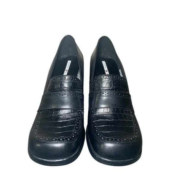 NWT Vintage Tommy Hilfiger Black Leather Chunky Heel Womens Platform Shoes   9.5 - Picture 9 of 9